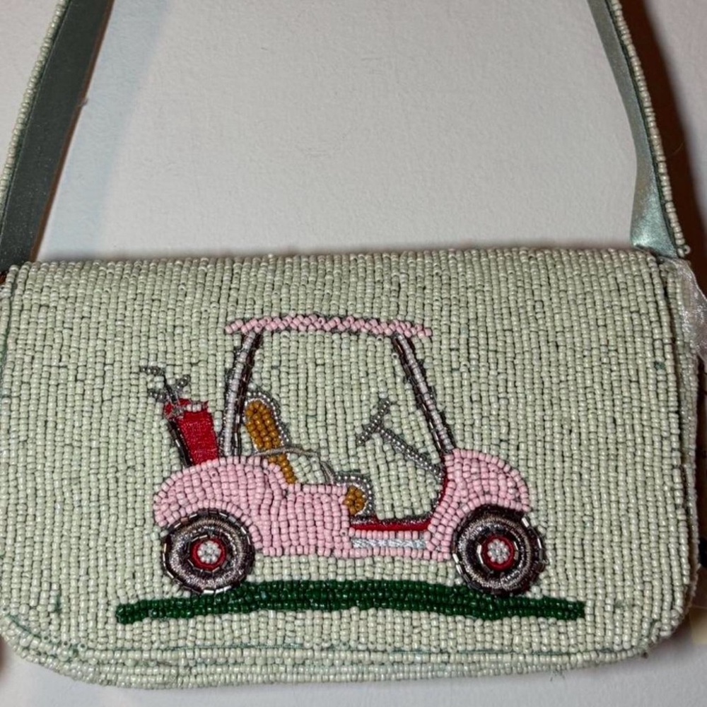 Pink Golf Cart Beaded Shoulder Bag - Picture 4 of 6